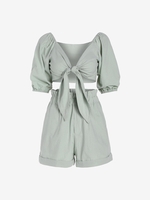 Ensemble de Haut Court Noué en Avant de Short à Taille Empire M Vert