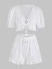 Ensemble de Haut Court Noué en Avant Ourlet en Dentelle et de Short L Blanc