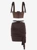 Ensemble de Haut Court Sous-Poitrine avec Armatures et Jupe de Soie Dentaire Taille unique Café profond
