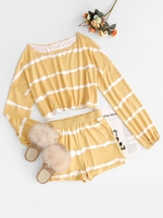 Ensemble de Haut Court Teinté Rayé et de Short L Jaune