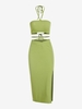 Ensemble de Haut Côtelé à Col Halter et de Jupe Croisée S Vert