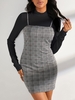 Ensemble de Haut Côtelé et de Robe Moulante Carreaux à Grille S Noir
