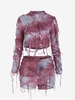 Ensemble de Haut Déchiré Teinté Semi-Transparent et de Short S Rouge foncé