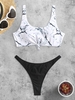 Ensemble de Haut de Bikini Noué à Imprimé Marbre et de Slip Deux Pièces Taille unique Blanc