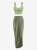 Ensemble de Haut de Laitière Court Plissé Au Poitrine Noué en Avant et Jupe Maxi Plissée Taille unique Vert clair