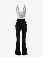 Ensemble de Haut de Soirée Style Cotte Brillant avec Strass d