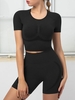 Ensemble de Haut de Sport sans Couture à Manches Courtes et de Short Moulant S Noir