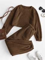 Ensemble de Haut et de Pantalon Fourré Deux Pièces Xl Café profond