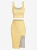 Ensemble de Haut Fleuri Côtelé et de Jupe Crantée M Jaune