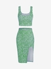Ensemble de Haut Fleuri Côtelé et de Jupe Crantée M Vert