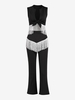 Ensemble de Haut Noué en Avant et de Pantalon Bootcut à Frange L Noir