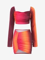 Ensemble de Haut Ombré à Volants et de Jupe M Rouge foncé