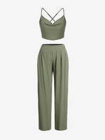 Ensemble de Haut Ouvert en Avant Croisé Au Dos et de Pantalon L Vert profond