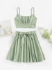 Ensemble de Haut Plissé Au Dos et de Jupe Ceinturée S Vert