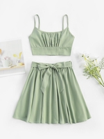 Ensemble de Haut Plissé Au Dos et de Jupe Ceinturée S Vert