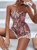 Ensemble de Haut Soutien-gorge à Imprimé Ethnique et de Short à Frange M Rouge