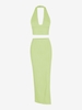 Ensemble de Haut Texturé Ouvert Au Dos à Col Halter et de Jupe à Fente Haute M Vert
