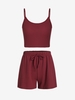 Ensemble de Haut Texturé Tricoté en Couleur Unie et de Short L Rouge foncé