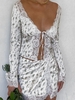 Ensemble de Jupe à Imprimé Fleurie Nouée en Avant en Dentelle Insérée M Blanc