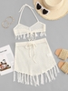 Ensemble de Jupe Ajourée Au Crochet à Frange à Col Halter L Blanc