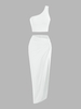 Ensemble de Jupe Asymétrique Tordue à Une Epaule L Blanc