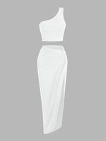 Ensemble de Jupe Asymétrique Tordue à Une Epaule L Blanc