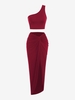 Ensemble de Jupe Asymétrique Tordue à Une Epaule L Rouge foncé