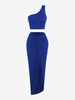 Ensemble de Jupe Asymétrique Tordue à Une Epaule M Bleu