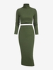Ensemble de Jupe Crayon Mi-Longue à Col Haut S Vert profond