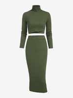 Ensemble de Jupe Crayon Mi-Longue à Col Haut S Vert profond
