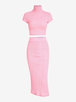 Ensemble de Jupe Crayon Ouvert en Tricot à Col Haut S Rose clair