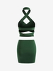 Ensemble de Jupe Découpée Plissée Croisée à Col Halter M Vert profond
