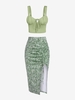 Ensemble de Jupe Fendue à Imprimé Fleurie Au Poitrine à Volants Taille unique Vert clair