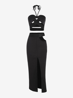 Ensemble de Jupe Fendue Croisée Au Dos à Col Halter S Noir
