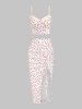 Ensemble de Jupe Fendue Tricotée à Imprimé Fleurie en Dentelle Insérée Taille unique Blanc