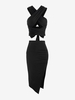 Ensemble de Jupe Mi-Longue Nouée à Fente Haute et de Haut Court Enveloppé Taille unique Noir