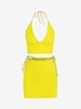 Ensemble de Jupe Moulante à Bretelles Contrastées à Col Halter S Jaune
