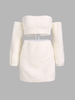 Ensemble de Jupe Moulante à Manches Détachables à Lacets en Laine M Blanc