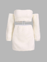 Ensemble de Jupe Moulante à Manches Détachables à Lacets en Laine S Blanc