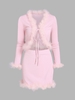 Ensemble de Jupe Moulante Côtelée Nouée en Avant à Ourlet avec Plume M Rose clair