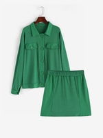 Ensemble de Jupe Moulante et Surchemise Côtelée en Tricot à Rabat S Vert
