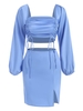 Ensemble de Jupe Moulante Fendue à Lacets M Bleu
