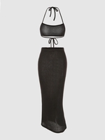 Ensemble de Jupe Moulante Longue en Tricot à Col Halter M Noir