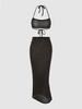 Ensemble de Jupe Moulante Longue en Tricot à Col Halter S Noir