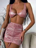 Ensemble de Jupe Rayée Plissée Fil Métallique S Rose clair