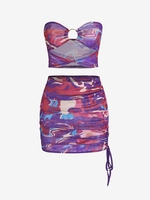 Ensemble de Jupe Sanglée Découpée en Maille Anneau en O L Pourpre