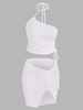 Ensemble de Jupe Sanglée Fendue à Col Halter Deux Pièces S Blanc