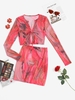 Ensemble de Jupe Teinté en Maille Transparente Deux Pièces S Rouge