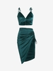 Ensemble de Jupe Tordue à Epaule Nouée en Satin S Vert