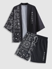 Ensemble de Kimono et Short Motif Cachemire Japonais Taille unique Noir